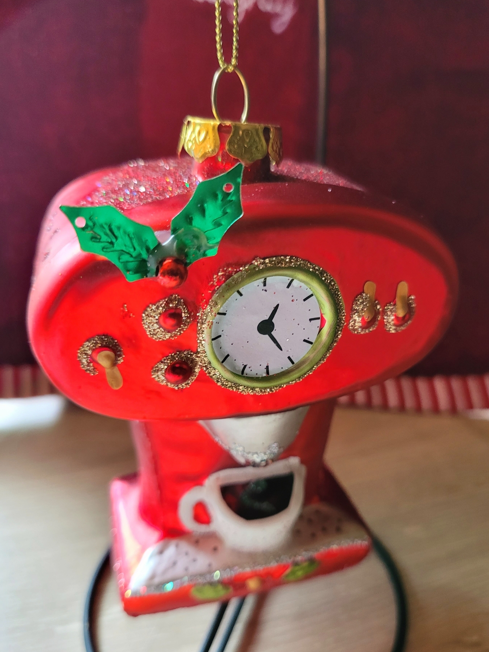 Ashland Red Holiday Coffee Grinder Ornament with Green Holly
